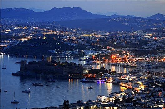 风景,博德鲁姆,港口,夜晚,土耳其,里维埃拉