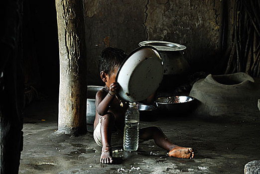 孩子,食物,家,乡村,西孟加拉,印度
