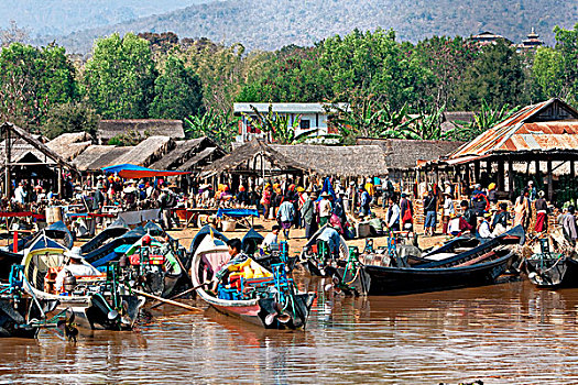 市场,船,茵莱湖,缅甸,东南亚,亚洲