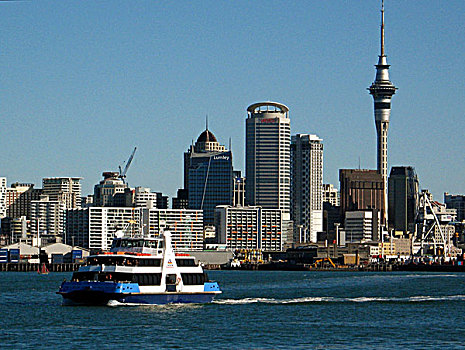 新西兰,奥克兰,渡船,城市天际线,背景