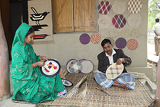 制作,传统,竹子,工艺品,靠近,民间艺术,博物馆,达卡,孟加拉,二月,2007年
