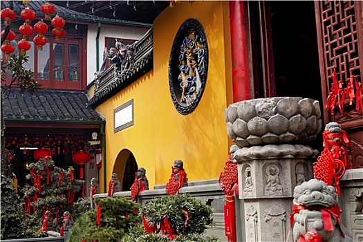 玉佛寺,入口,灯笼,带,上海