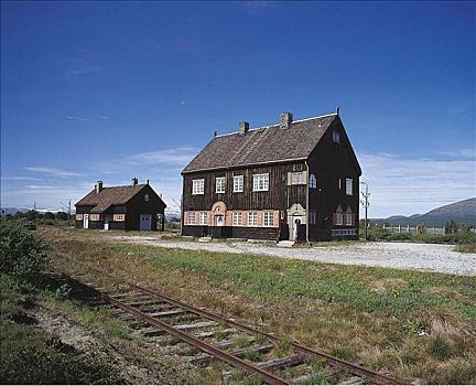 老,车站,火车站,木质,建筑,奥普兰,挪威,斯堪的纳维亚,欧洲