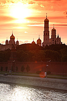 俄罗斯,莫斯科,克里姆林宫,莫斯科河,日落