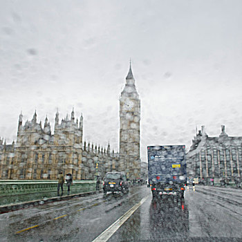 交通,雨天,威斯敏斯特,伦敦,英格兰