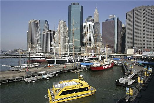 美国,纽约,南,曼哈顿,天际线,东河,码头,南街海港,水上出租车