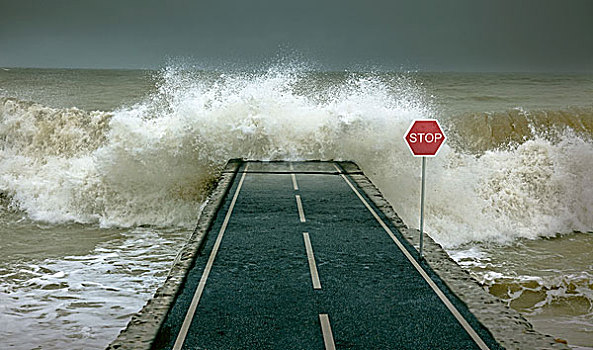 巨大,波浪,遮盖,公路