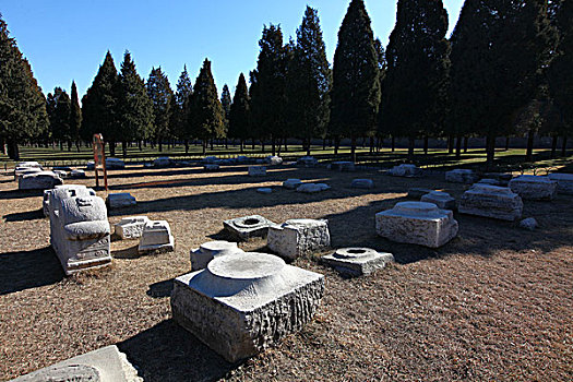 中国,北京,全景,斋宫,牺牲所大殿柱础,石头,遗址,天坛,公园,蓝天,树林