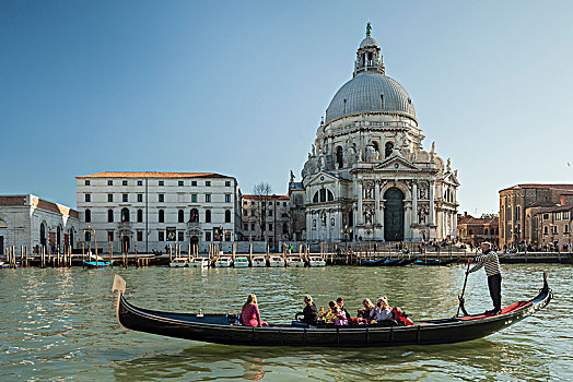 小船,大运河,威尼斯,圣马利亚,行礼,教堂,远景