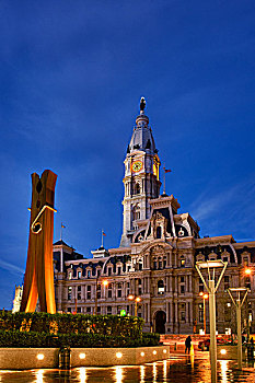 巨大,晾衣夹,雕塑,正面,费城,市政厅