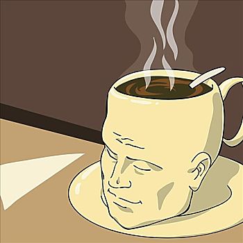 男人,头部,形态,咖啡杯,咖啡