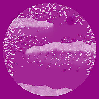 紫色中国风新中式山水画