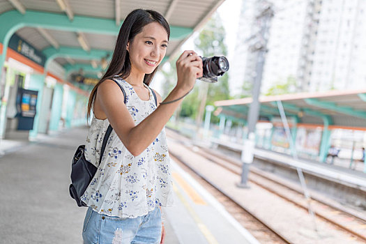 女人,照相,香港,亮光,火车站