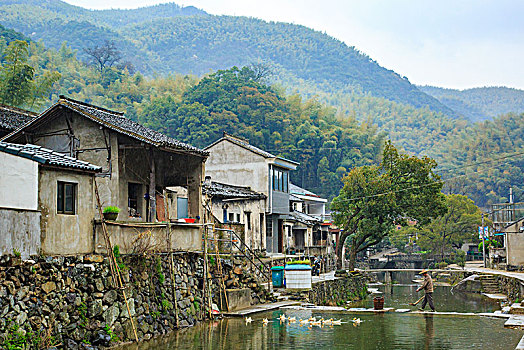 小溪,老房子,山泉,流水