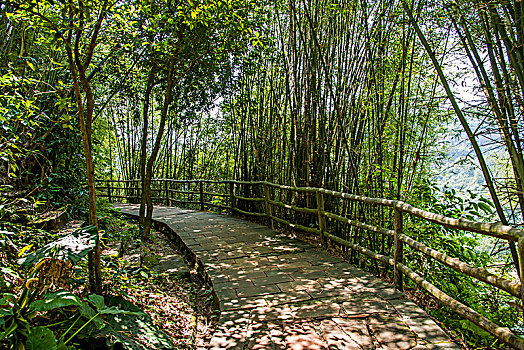 广东韶关丹霞山中国红石公园锦石岩寺院小路