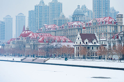 中国天津海河冬季雪景