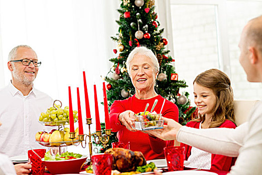家庭,休假,圣诞节,人,概念,微笑,餐饭,在家