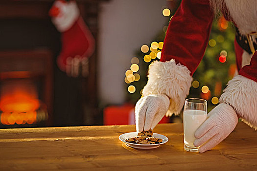 圣诞老人,挑选,饼干,牛奶杯