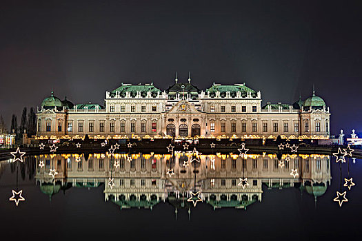 望楼城堡,圣诞灯光,夜晚,维也纳,奥地利,欧洲