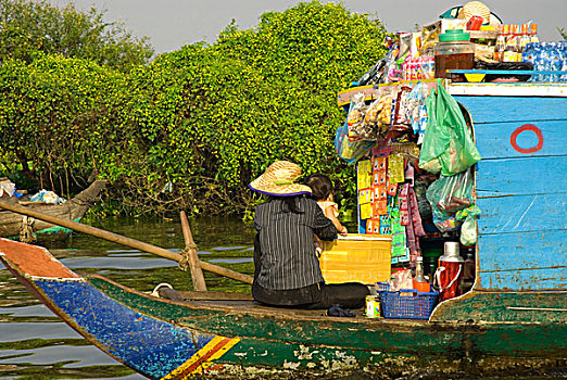 柬埔寨,便携,商店,漂浮,乡村,湖