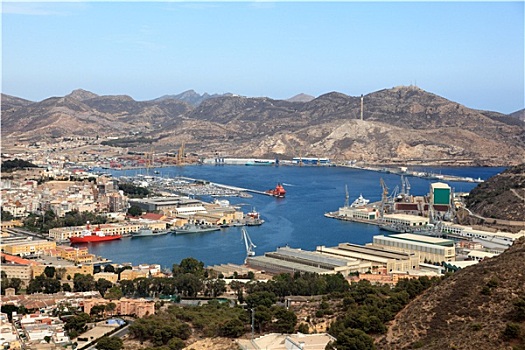 航拍,俯视,港口,卡塔赫纳,区域,穆尔西亚,西班牙