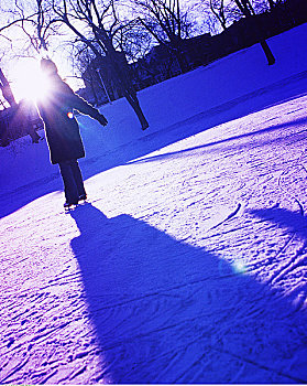 人,滑冰,日落