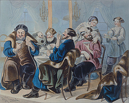 茶,糖,喝,酒馆,第一,区域,19世纪,艺术家,茹科夫斯基
