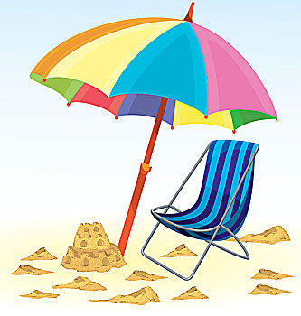 海滩伞,椅子,沙堡