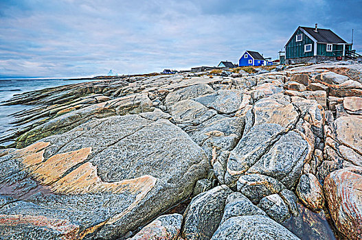 崎岖,石头,渔村,迪斯科,岛屿,格陵兰