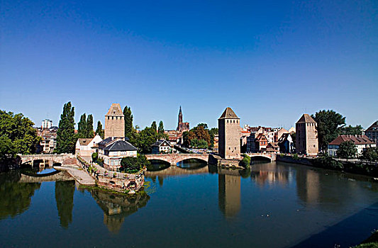 桥,塔,古老,14世纪,要塞,疾病,河,斯特拉斯堡,阿尔萨斯,法国
