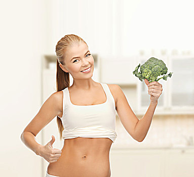 健康,节食,概念,美女,指点,拿着,花椰菜