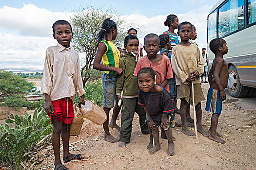 孩子,露营,省,马达加斯加,非洲