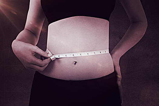 健身,女人,测量,腰部