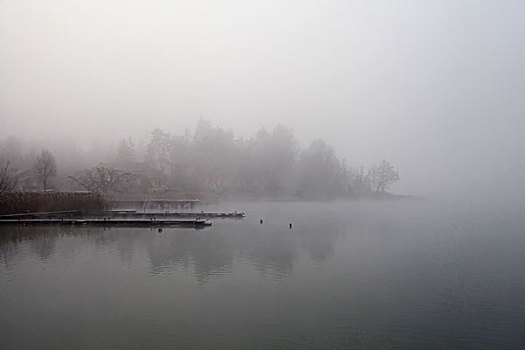 湖,雾,卡林西亚,奥地利