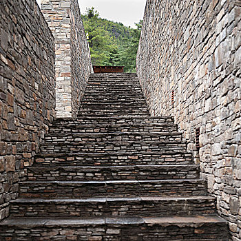 仰视,楼梯,不丹,山谷,地区