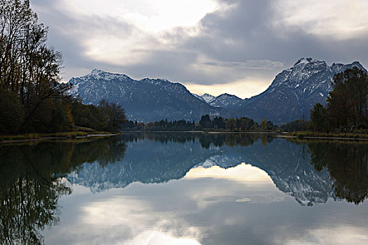 景色,湖,山脉,秋天,巴伐利亚,德国