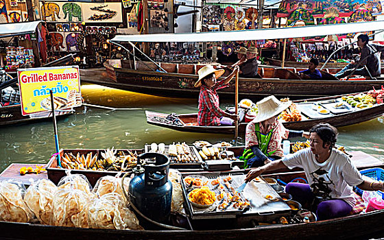 水上市场,船,销售,运河,丹能沙朵水上市场,省,泰国,亚洲