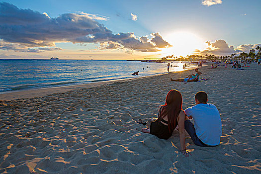 夏威夷海滩落日