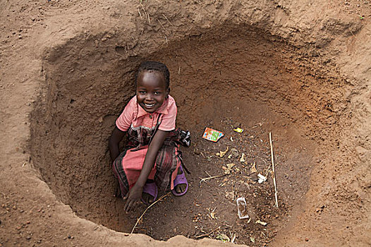 小女孩,爆炸,蔽护,玩,捉迷藏,乡村,南,苏丹,十二月,2008年
