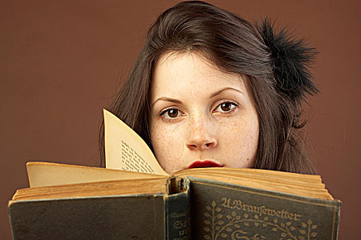 年轻,女人,读,书本