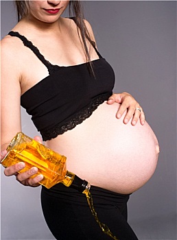 孕妇,酒,期待,婴儿,威士忌,瓶子