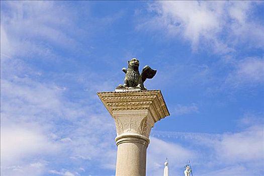 雕塑,狮子,柱子,威尼斯,意大利