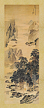 古画,虚阁深松图轴,张复,明朝