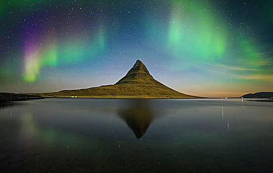 北极光,山,乡村,冰岛
