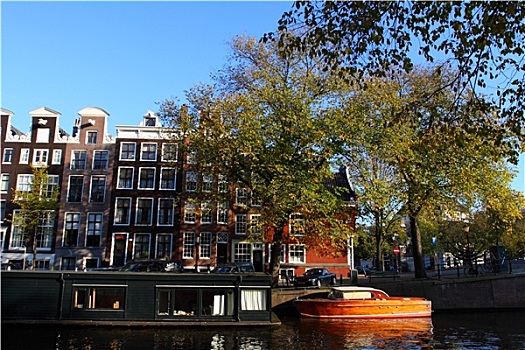安静,阿姆斯特丹,运河,房子,船