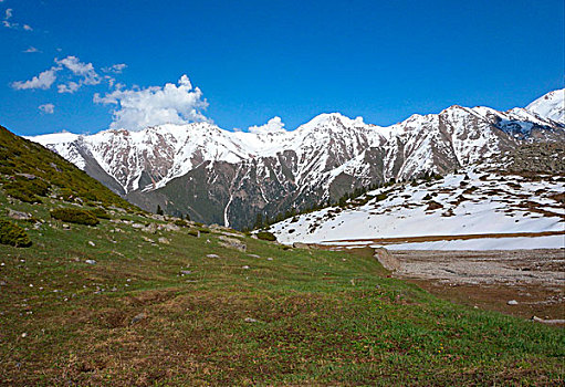 风景,山,斜坡,迟,下雪,国家,公园,掸邦,山峦,阿拉木图,哈萨克斯坦,中亚