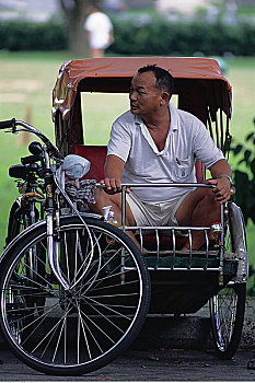 男人,坐,人力车,新加坡