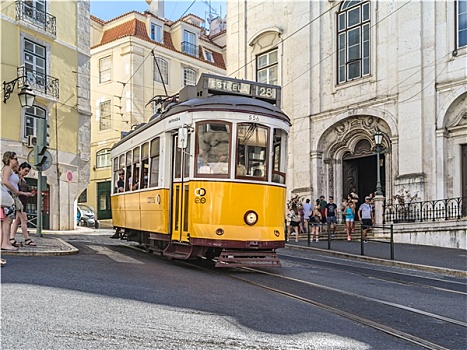 黄色,有轨电车,里斯本,葡萄牙