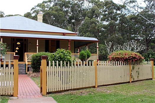 历史,殖民地,澳大利亚,房子,花园,栅栏