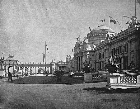 建筑,领土,世界,展示,1893年,柱廊,历史,黑白,芝加哥,美国,北美